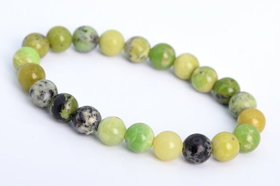 Genuine Natural Chrysoprase / Australian Jade Gemstone Beads 8mm Green Yellow Round A Quality Bracelet (106675h-2021)