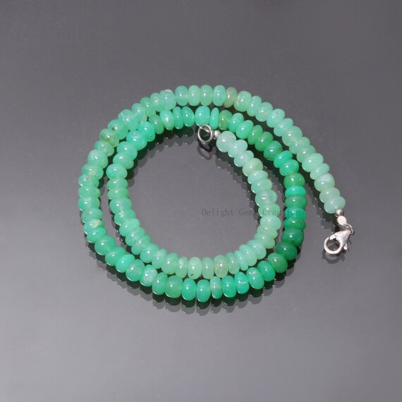 100% Natural Mint Green Chrysoprase Beaded Necklace, 7mm Chrysoprase Smooth Rondelle Beads Necklace, Gemstone Beads Necklace, 16-24 Inch