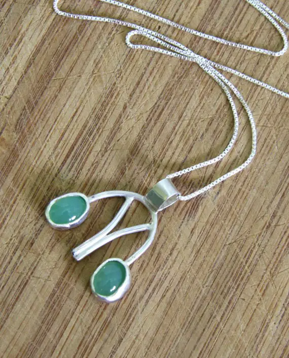 Natural Green Chrysoprase Duo Modern Gemini Pendant In Solid Sterling Silver , No Chain