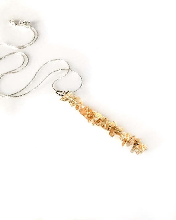 Raw Citrine Necklace Bead Bar Necklace, Citrine Pendant, Anxiety Jewelry