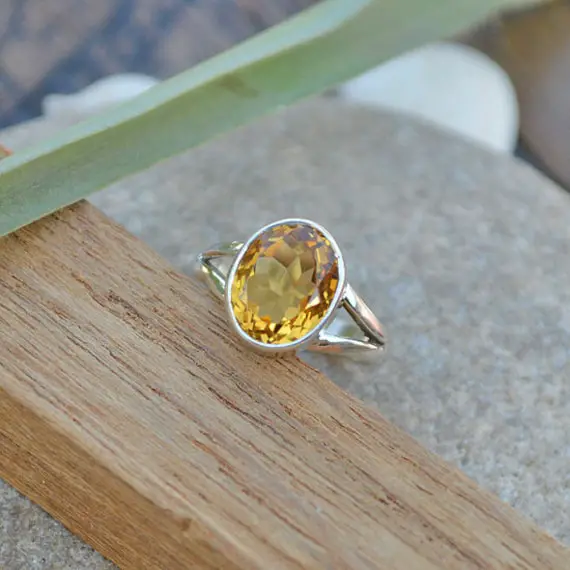 Citrine Gemstone Ring - 925 Sterling Silver Ring -september Birthstone Ring -solitaire Ring Jewelry -valentine Gift Ring- Yellow Gold Ring