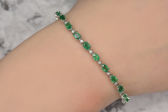 Emerald Diamond Gold Bracelet, Ready To Ship Gift, Natural Emerald Bracelet, Jewelry Gift, Birthstone Bracelet, Fine Jewelry, Gift For Her