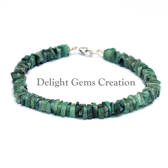 Natural Emerald Heishi Square Beaded Bracelet, 6mm Emerald Beads Bracelet, Gemstone Bracelet, Birthday Gift, Customizable Emerald Bracelet