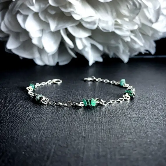 Emerald Raw Heart Chakra Stone Bracelet Healing Crystal Anklet