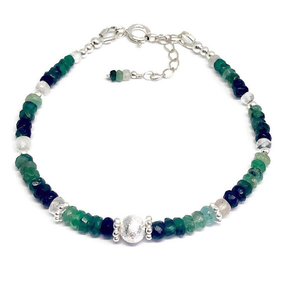 Emerald Bracelet, Sterling Silver, May Birthstone, Ombre Jewellery, Birthday Gift, Wife Gift, Emerald Jewellery, Stacking Jewellery