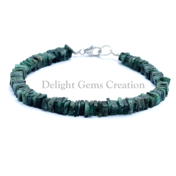 Zambian Emerald Heishi Square Beaded Bracelet, 5mm Emerald Beads Bracelet, Gemstone Bracelet, Birthday Gift, Customizable Emerald Bracelet