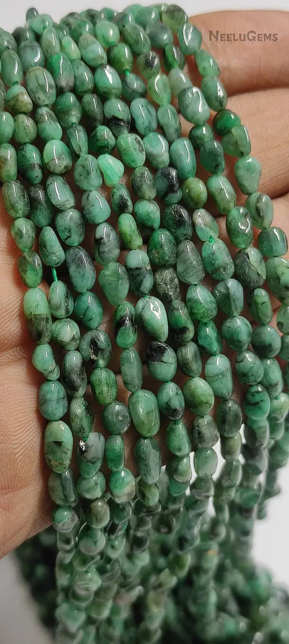 Aaa+ Quality Natural Green Emerald Smooth Oval Shape Gemstone Beads, Emerald Tiny Oval Beads, Green Emerald Oval Beads For Handmade Jewelry