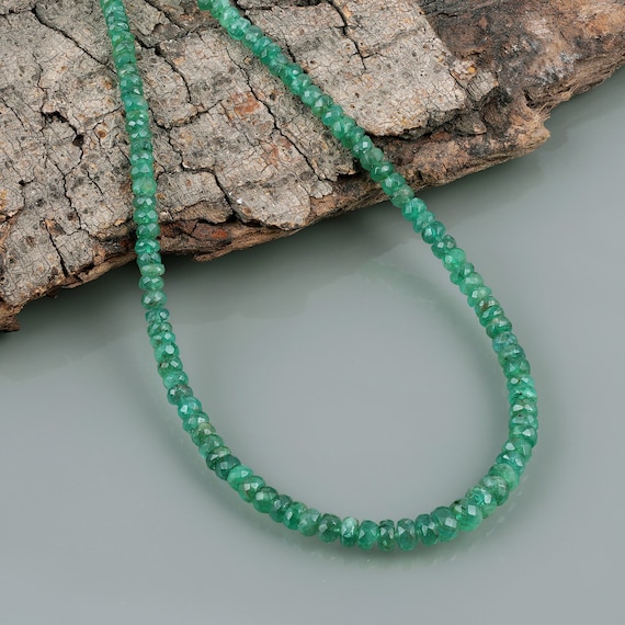 Zambian Emerald Necklace, Rondelle Beaded Necklace, Precious Green Gemstone Necklace, May Birthstone Necklace, Delicate Beads Necklace
