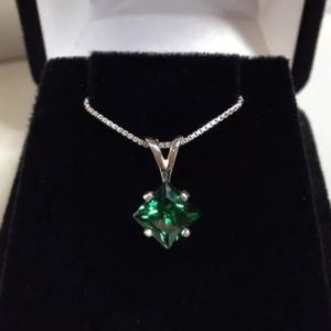 Shop Emerald Pendants! Beautiful 1ct Princess Cut Emerald Solitaire in Sterling Silver or 14k Gold Necklace Trending Jewelry Gifts Mom Wife Daughter May Birthstone | Natural genuine Emerald pendants. Buy crystal jewelry, handmade handcrafted artisan jewelry for women.  Unique handmade gift ideas. #jewelry #beadedpendants #beadedjewelry #gift #shopping #handmadejewelry #fashion #style #product #pendants #affiliate #ad