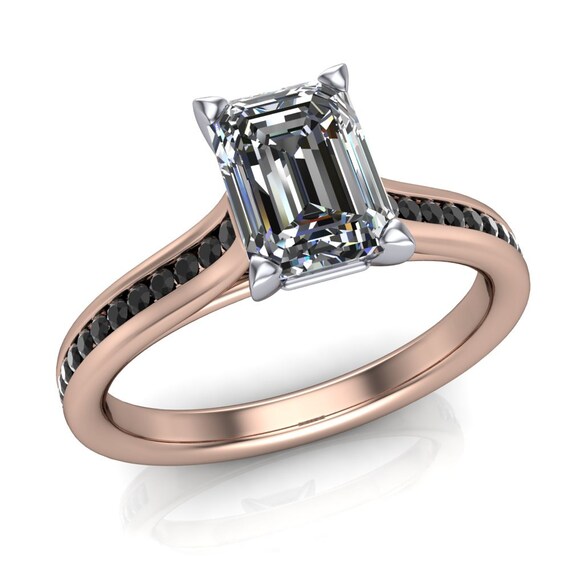 1-carat Emerald-cut Diamond Engagement Ring, Rose Gold With Black Diamonds