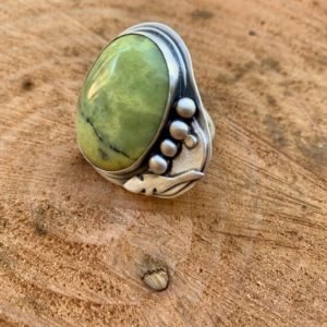 Shop Serpentine Rings! Feather Ring: Sterling Silver Ring, Bezel Set, Silversmith, Serpentine Ring, Statement Ring, Handmade, Nevada City, California | Natural genuine Serpentine rings, simple unique handcrafted gemstone rings. #rings #jewelry #shopping #gift #handmade #fashion #style #affiliate #ad