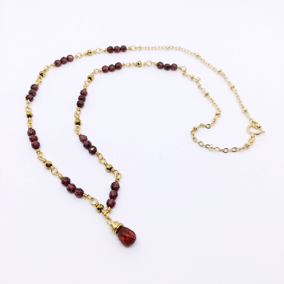 Garnet Necklace, Dainty Garnet Necklace, Gold Filled Necklace, January Birthstone Jewelry, Girlfriend Gifts, 2nd Anniversary, Victorian