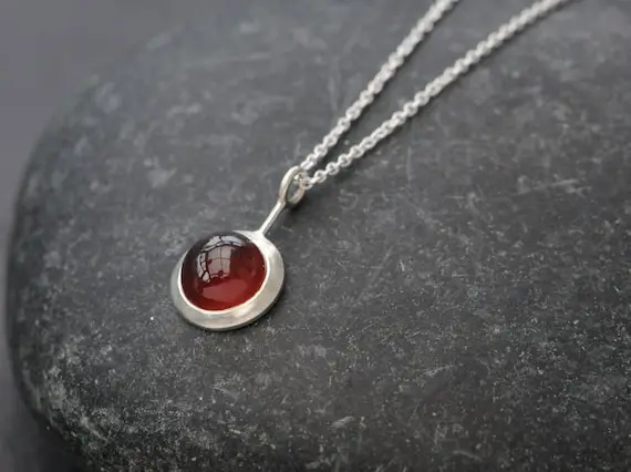 Gift For Mom - Hessonite Garnet Necklace In Silver