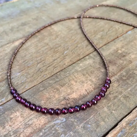 Minimalist Garnet Necklace, Layering Necklace, Holiday Gift For Her, Garnet Choker Necklace, January Birthstone Jewelry, Beaded Necklace