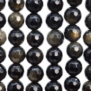 Shop Golden Obsidian Beads! 46 / 22 Pcs – 7-8MM Golden Obsidian Beads Grade AAA Genuine Natural Micro Faceted Round Gemstone Loose Beads (107268) | Natural genuine faceted Golden Obsidian beads for beading and jewelry making.  #jewelry #beads #beadedjewelry #diyjewelry #jewelrymaking #beadstore #beading #affiliate #ad