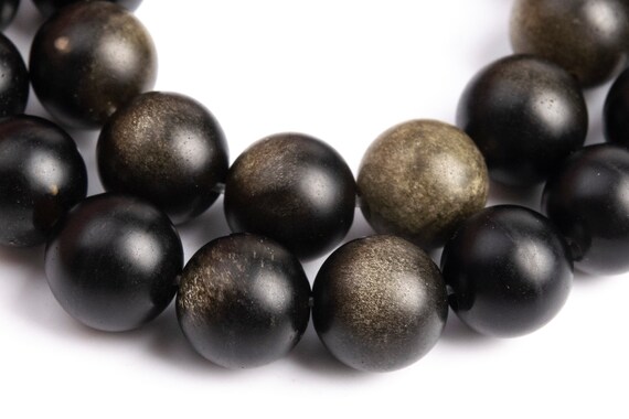 Genuine Natural Golden Obsidian Gemstone Beads 8mm Matte Black Round A Quality Loose Beads (107277)