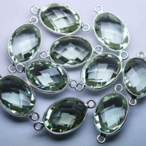 Shop Green Amethyst Beads! 925 Sterling Silver, Natural Green Amethyst Faceted Oval Shape Connector,5 Piece Of  19mm App. | Natural genuine faceted Green Amethyst beads for beading and jewelry making.  #jewelry #beads #beadedjewelry #diyjewelry #jewelrymaking #beadstore #beading #affiliate #ad