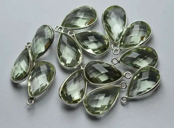 925 Sterling Silver,natural Green Amethyst Faceted Heart Shape Connector,5 Piece Of  14mm App.