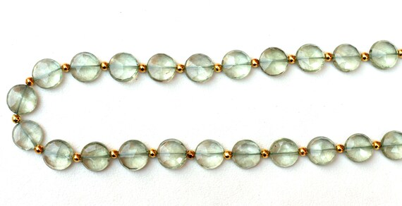 Natural Green Amethyst Beads,micro Faceted,coin Shape, 10-11mm Beads, Faceted Beads, 12 Inch Long, 24 Pieces Approx, Aaa Quality, Wholesale