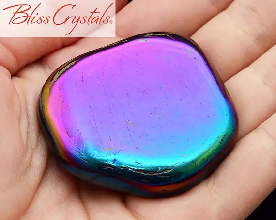 1 Xl Magnetic Rainbow Hematite Palm Stone For Grounding, Strength, Positive Energy Healing Crystal Stone Magnetic #sp02