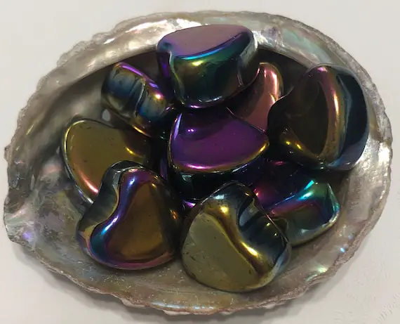 Rainbow Small Hematite Pocket Heart, Healing Stone, Spiritual Stone, Healing Stone, Healing Crystal, Chakra