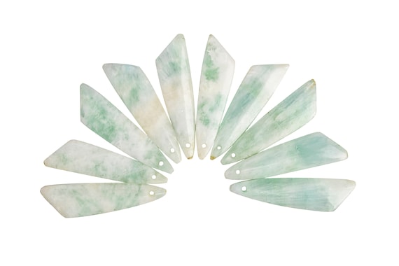 2 Pcs - Hemimorphite Pendant Faint Blue Green Triangle Flat Natural Gemstone Healing Top Drilled Cabochon Earrings 44x10x4mm (116840)