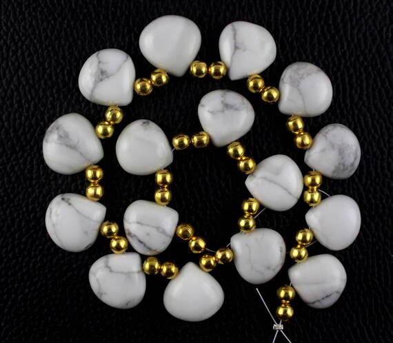 1 Strand Howlite Briolette Beads,15-16mm Beads,gemstone Heart Shape,howlite,white Color,briolette Beads,10" Long Strand,smooth,wholesale