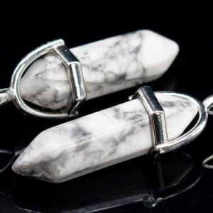 Shop Howlite Pendants! 2 Pcs – 39x8MM Howlite Beads Healing Hexagonal Pointed Pendant Natural Grade AAA Silver Plated Cap (111097) | Natural genuine Howlite pendants. Buy crystal jewelry, handmade handcrafted artisan jewelry for women.  Unique handmade gift ideas. #jewelry #beadedpendants #beadedjewelry #gift #shopping #handmadejewelry #fashion #style #product #pendants #affiliate #ad