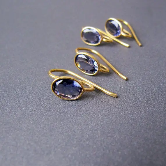 Iolite Ear Wires • Silver / Gold Vermeil • 6x4 7x5mm Gems Aaa Top Grade • Diy Earrings Findings