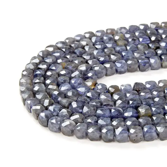 5-6mm  Iolite Gemstone Grade A Micro Faceted Square Cube Loose Beads Bulk Lot 1,2,6,12 And 50 (p4)