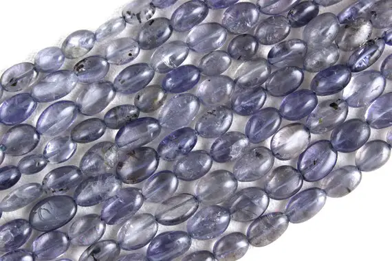 13" Long Fine Quality Natural Iolite Gemstone, 1 Strand Smooth Oval Shape Beads, Size 5x8-6x10 Mm Beads Making Blue Jewelry Wholesale Price