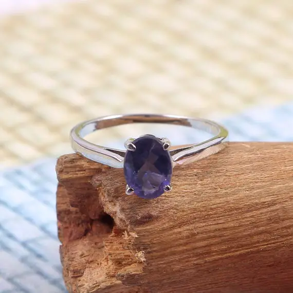 Natural Iolite Ring, Minimalist Stackable Ring, Dainty Simple Ring, 925 Sterling Silver, Delicate Handmade Ring, Everyday Statement Ring