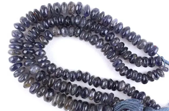 10" Long Natural Iolite Gemstone, Smooth Rondelle Beads, Size 9-10 Mm, Blue Rondelle Beads ,making Jewelry For Her, Wholesale Price
