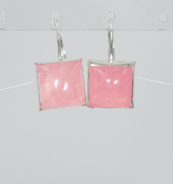 Pink Jade Lever Back Earrings, Natural Jade 10x10 Mm Cabochon, Something Pink, 925 Sterling Silver Mounting