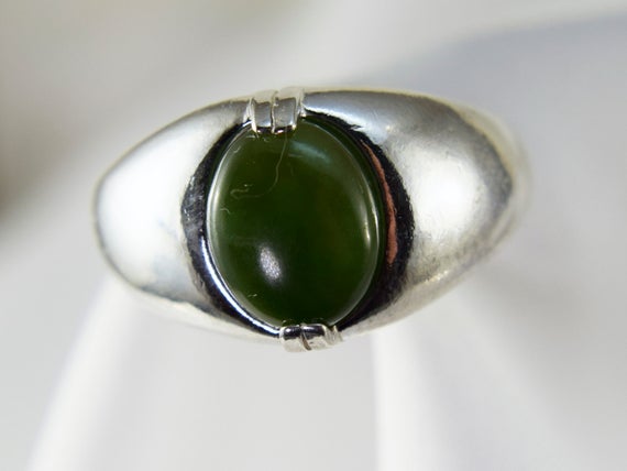 Jade Ring, Genuine Green Nephrite 10x8mm Oval, Mens Or Womens Ring, Set In 925 Sterling Silver Ring
