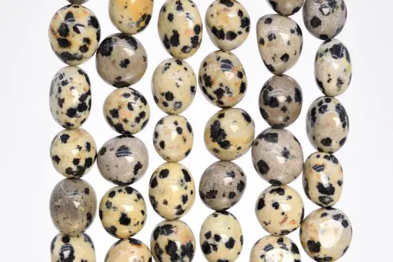 Genuine Natural Dalmatian Jasper Gemstone Beads 8-10mm Black & Beige Pebble Nugget Aaa Quality Loose Beads (108544)