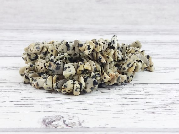 Dalmatian Jasper Gemstone Beads, Crystal Chips Bag Of 50 Pieces Or Full Strand, Reiki Infused A Extra Grade Dalmatian Bead Chips