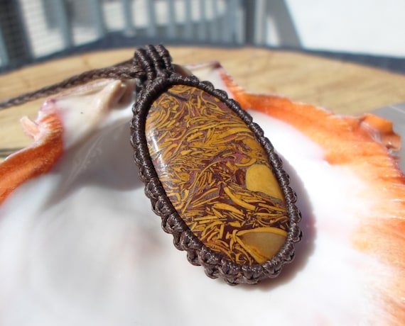 Mariam Jasper Pendant, Macrame Stone Necklace, Fossil Jasper Jewelry, Natural Fossil Pendant, Unisex Gemstone Jewelry