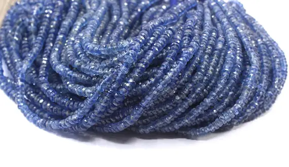 Unique 1 Strand Natural Kyanite Gemstone, Faceted Rondelle Beads Size 4-5.5 Mm Kyanite Micro Beads Making Jewelry Blue Kyanite Wholesale