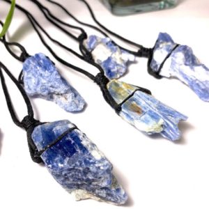 Shop Kyanite Jewelry! Blue Kyanite Necklace on Black Cord | Natural genuine Kyanite jewelry. Buy crystal jewelry, handmade handcrafted artisan jewelry for women.  Unique handmade gift ideas. #jewelry #beadedjewelry #beadedjewelry #gift #shopping #handmadejewelry #fashion #style #product #jewelry #affiliate #ad