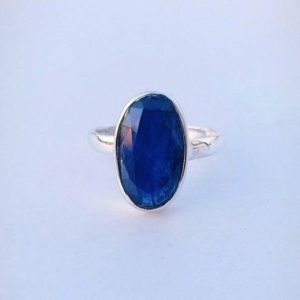 Shop Kyanite Rings! Oval Kyanite Ring, 925 Sterling Silver, Blue Stone, Valentine's Gift, September Birth Stone, Anniversary Ring, Promise Ring. Free Shipping. | Natural genuine Kyanite rings, simple unique handcrafted gemstone rings. #rings #jewelry #shopping #gift #handmade #fashion #style #affiliate #ad