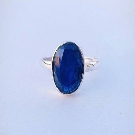 Oval Kyanite Ring, 925 Sterling Silver, Blue Stone, Valentine's Gift, September Birth Stone, Anniversary Ring, Promise Ring. Free Shipping.