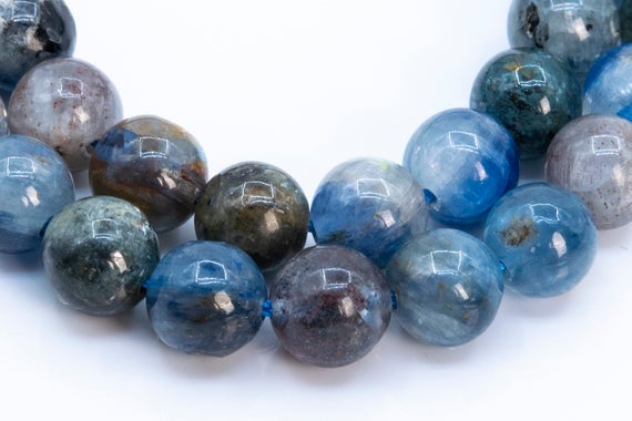 Genuine Natural Kyanite Gemstone Beads 7-8mm Deep Green Blue Round A Quality Loose Beads (116131)