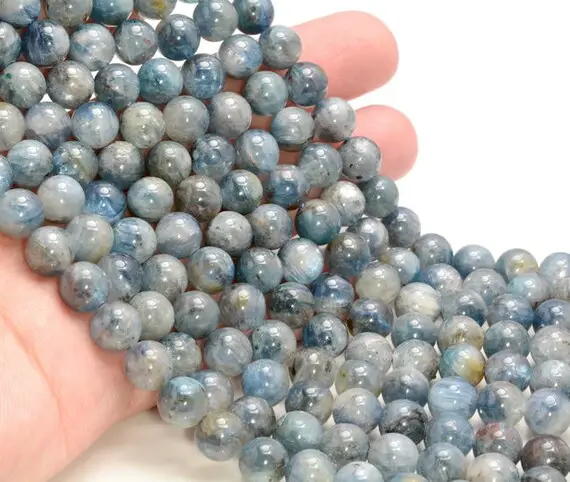 7-8mm Genuine Kyanite Gemstone Light Blue Round Beads 15.5 Inch Full Strand Bulk Lot 1,2,6,12 And 50 (80007209-a248)