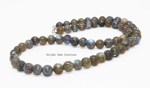 Natural Labradorite 8 Mm Plain Round Beads Necklace, 18" Long Strand Necklace Beads, Aa Grade Labradorite Beads Necklace For Men And Women