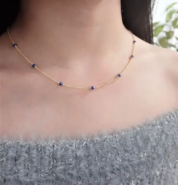 Lapis Lazuli Necklace, December Birthstone / Handmade Jewelry / Necklaces For Women, Simple Gold Necklace, Gemstone Necklace, Dainty Choker