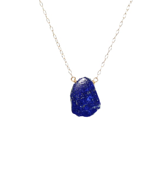 Lapis Necklace, Raw Crystal Pendant, Blue Gem Necklace, Healing Crystal, Something Blue, Lapis Slice Pendant, September Birthstone