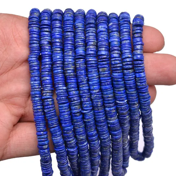 Natural Lapis Lazuli Heishi 7mm-8mm Smooth Beads | 16inch Strand | Aaa+ Lapis Lazuli Gemstone Tyre / Coin Rondelle Loose Beads For Jewelry