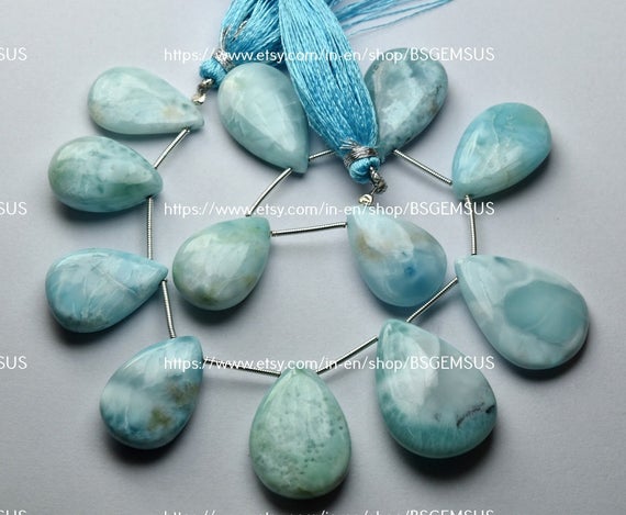 299 Carats,12 Pcs,finest Quality,natural Larimar Smooth Pear Shape Cabochon,size 25-30mm
