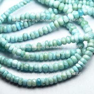 Shop Larimar Faceted Beads! 7 Inch Strand,Superb-Finest Quality,Natural Larimar Faceted Rondelles Shape Beads,Size 5-6mm | Natural genuine faceted Larimar beads for beading and jewelry making.  #jewelry #beads #beadedjewelry #diyjewelry #jewelrymaking #beadstore #beading #affiliate #ad